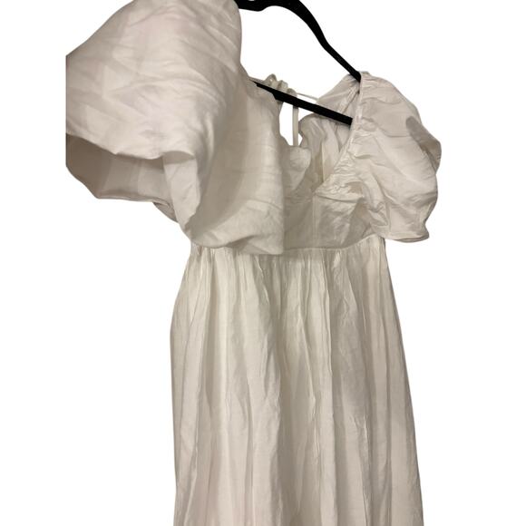 Moon River Puff Sleeve Midi White Dress Size Medium NWT Sundress V Neck - Picture 4 of 9